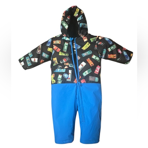 Quiksilver Baby Boy 18m Utility Snow Suit Blue Cars Hoodie Quiktech 5mm - Picture 1 of 3